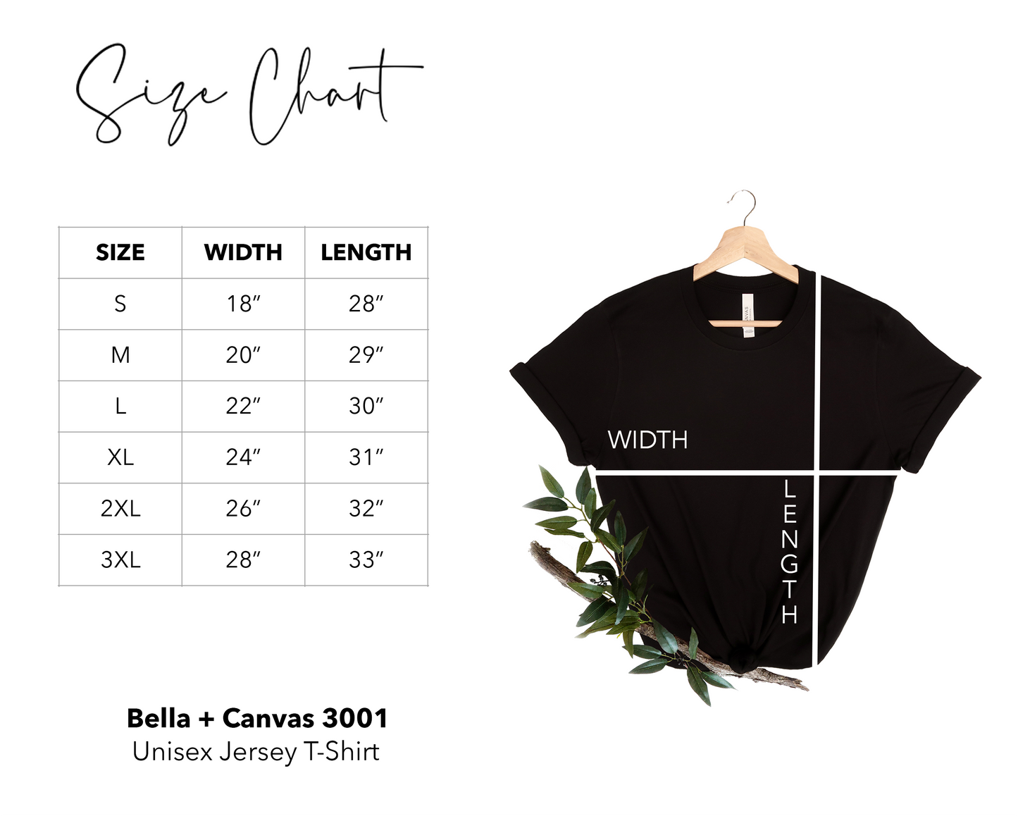 Speak Your Shirt Bella + Canvas 3001 Adult T-Shirt Size Chart
