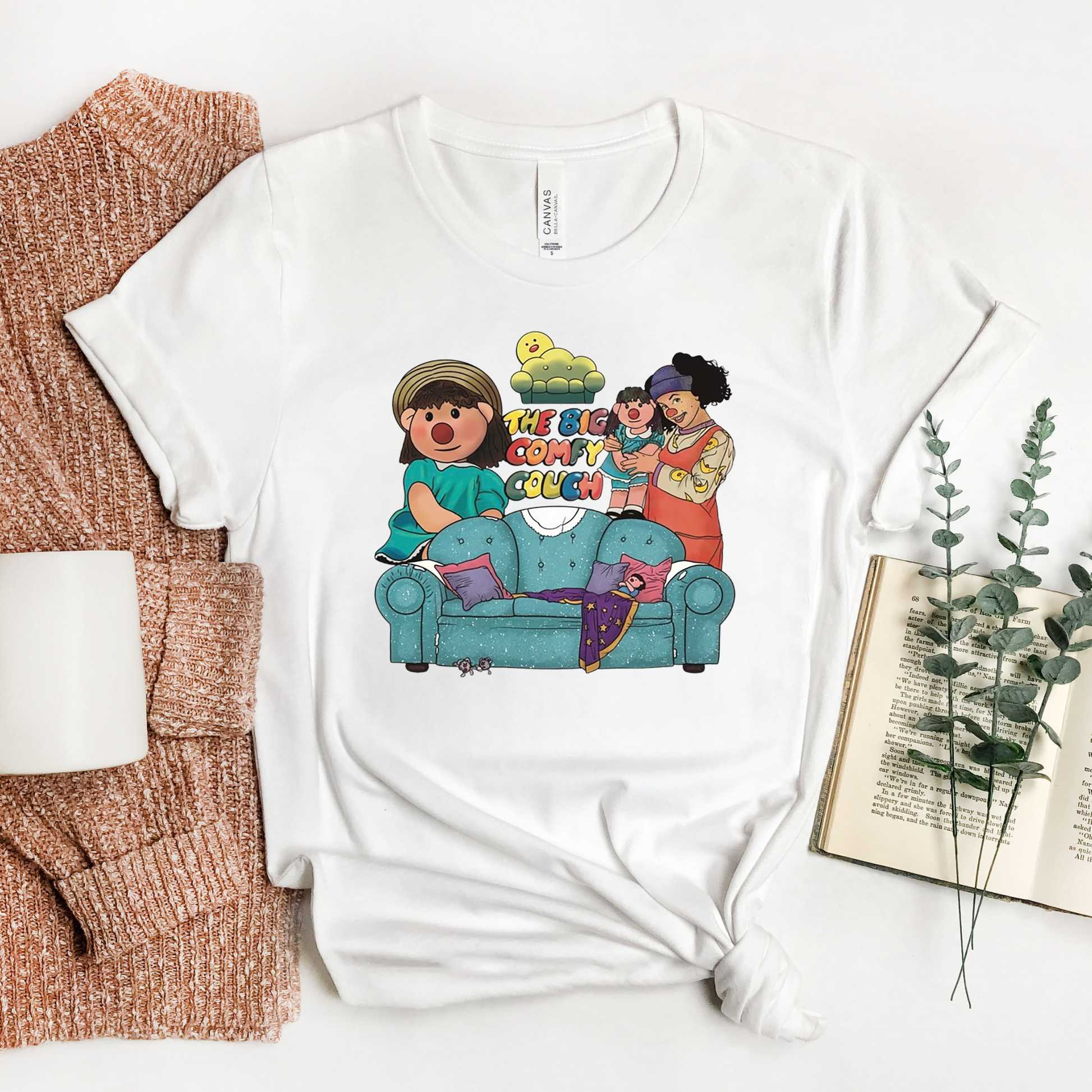 The Big Comfy Couch White Bella + Canvas 3001 Adult T-Shirt